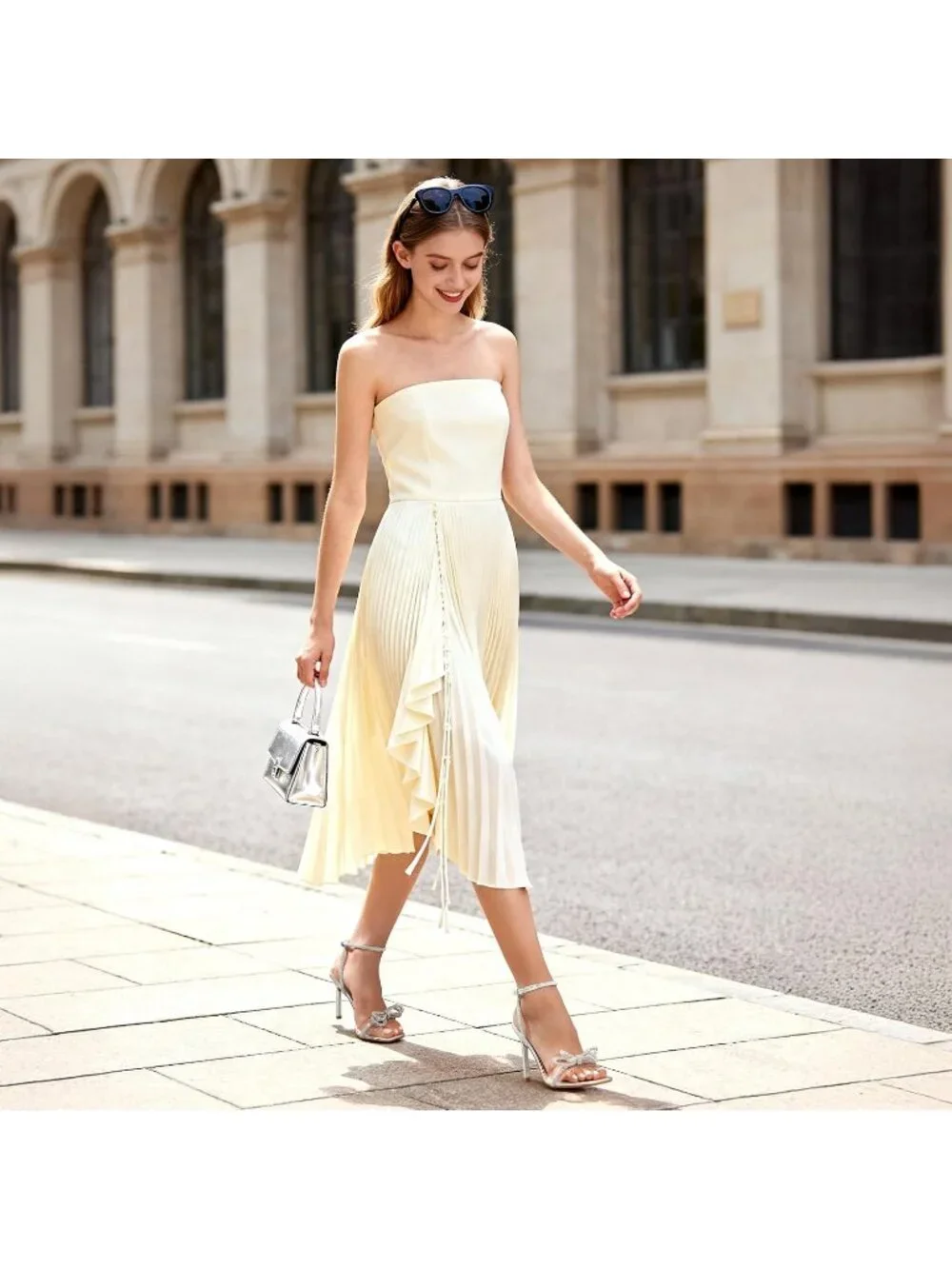 Women's Silver Double Bowknots Crystal Clear Slingback Square Toe Wedding Heels